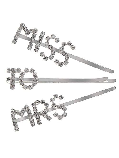 Minkissy 3pcs Words Letter Hair Pins Mrs to Miss Barrette Glitter Rhinestone Hair Clips for Women Ladies Girls