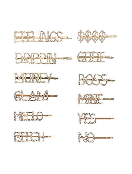 Conpru Letter Rhinestone Hair Pin, Word Shiny Bobby pin, Metal Hair Clips, Sparkly Hair Accessories for Women Ladies
