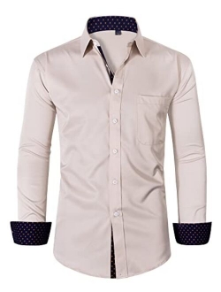 Alimens & Gentle Men's Dress Shirts Long Sleeve Wrinkle-Resistant Casual Button Down Shirt