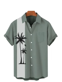 Ecosunny Hawaiian Bowling Shirts for Men Short Sleeve Printed Regular Fit Summer Beach Casual Button Down Aloha Shirts