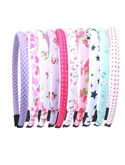 Prosflyous 10PCS Plain Headbands Satin Craft Headband 1cm DIY Headband Colorful Satin Coverd Headband for Girls and Women hair accessories for girls
