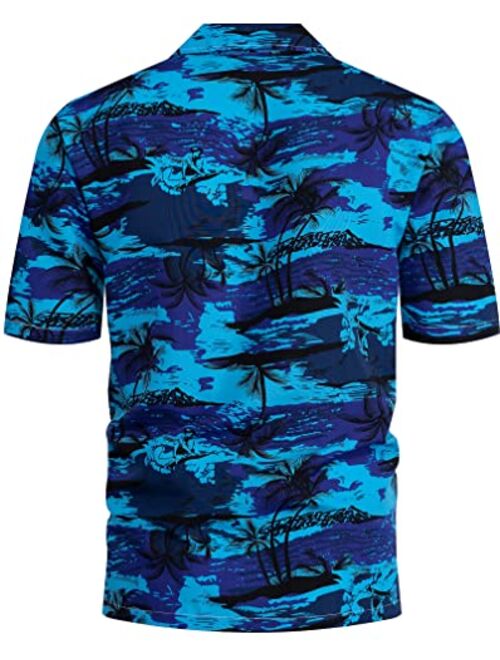 Demetory Men's Hawaiian Shirt Short Sleeve Printed Casual Button Down Aloha Beach Dress Shirts