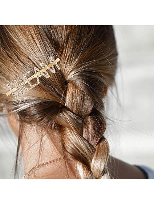 Geyoga 15 Pieces Words Letter Hair Pins Glitter Rhinestone Hair Clips Straight Letter Hair Pins Barrettes for Women Ladies Girls (Stylish Style)