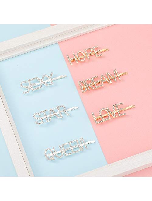 Geyoga 15 Pieces Words Letter Hair Pins Glitter Rhinestone Hair Clips Straight Letter Hair Pins Barrettes for Women Ladies Girls (Stylish Style)