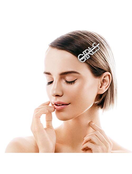 Geyoga 15 Pieces Words Letter Hair Pins Glitter Rhinestone Hair Clips Straight Letter Hair Pins Barrettes for Women Ladies Girls (Stylish Style)