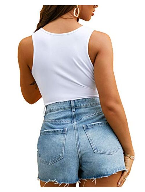 LINMON Women's Tank Top Bodysuit Surplice Ruched Plunge V Neck Sleeveless Stretchy Jumpsuit Leotards