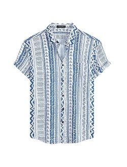 MCEDAR Mens Casual Button Down Shirts Short Sleeve Striped Summer Vintage Beach Vacation Shirt (Size S-5XL Big and Tall)