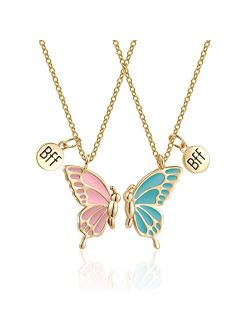 WEDDINEN Cute Butterfly BFF Necklaces for 2, Enamel Butterfly Friendship Necklace for Teen Girls Women Best Friend Birthday Gift