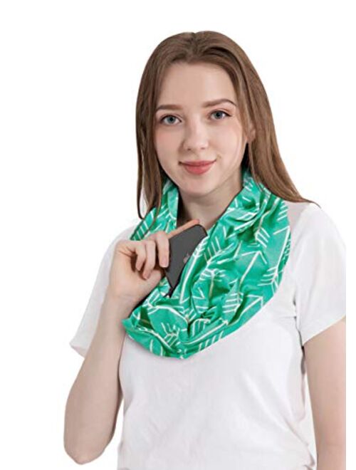 ELZAMA Infinity Loop Jersey Scarf with Hidden Zipper Pocket Printed Patterns for Women - Travel Wrap for Fall Winter