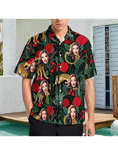WAYABO Custom Shirt Casual Hawaiian Personalized Photo with Face Boyfriend Husband Or Father Gift