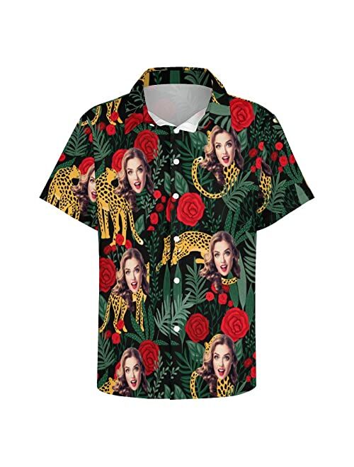 WAYABO Custom Shirt Casual Hawaiian Personalized Photo with Face Boyfriend Husband Or Father Gift