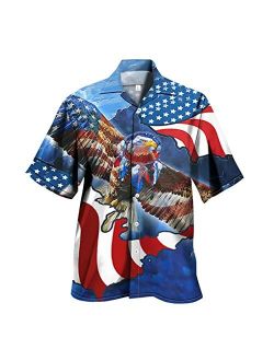 URVIP Hawaiian Shirts for Men Short Sleeve Aloha Beach Shirt The American Flag Printed Summer Casual Button Down Shirts