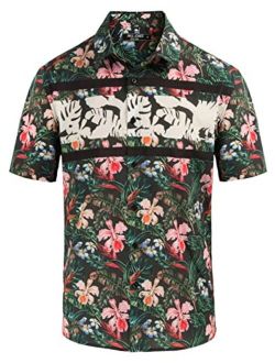 Mens Lapel Collar Floral Shirts Button Down Short Sleeve Printed Hawaii Shirts