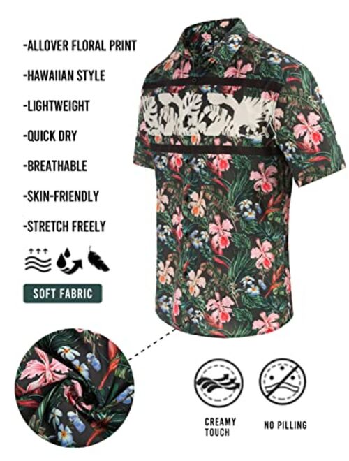 PJ PAUL JONES Mens Lapel Collar Floral Shirts Button Down Short Sleeve Printed Hawaii Shirts