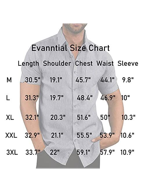Evannitial Mens Linen Button Down Shirts Short Sleeve Cotton Casual Summer Beach Shirt Tops