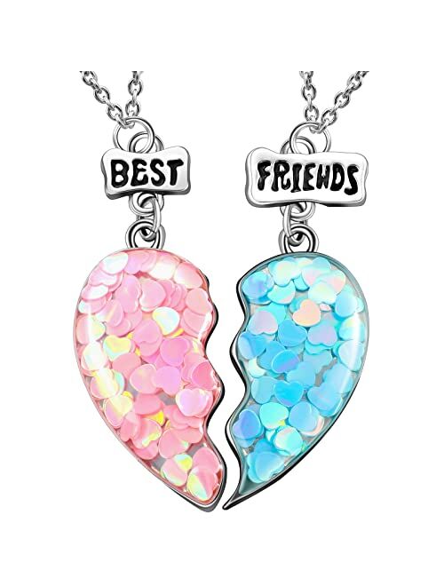 MTLEE Friendship Necklaces 2 Pieces Friend Necklaces for 2 Girls Split Heart Mermaid Tail Pendant Bff Necklace Half Heart Connect Necklace