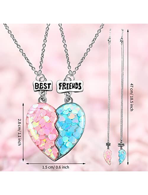 MTLEE Friendship Necklaces 2 Pieces Friend Necklaces for 2 Girls Split Heart Mermaid Tail Pendant Bff Necklace Half Heart Connect Necklace