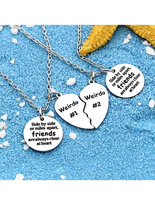 Aeora Best Friends Necklace Gift,2Pcs Heart Pendant Silver Necklace for Women Lady Girl Weirdo Sister Gift