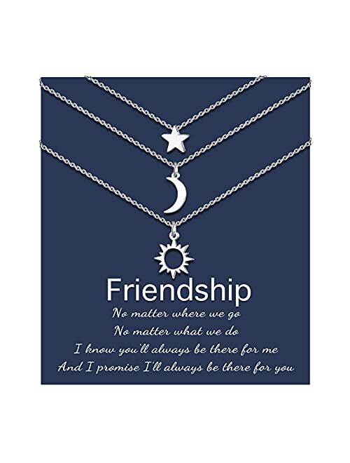 UNGENT THEM Sun and Moon Star Necklaces Best Friend Friendship Pedant Necklace Gift for Women Teen Girls(Silver/Gold)