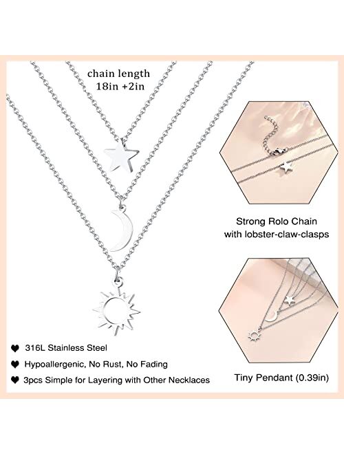 UNGENT THEM Dainty Sun Moon Star Friendship Necklace for 2/3 Best Friend Sisters Women Girls with Gift Message Card