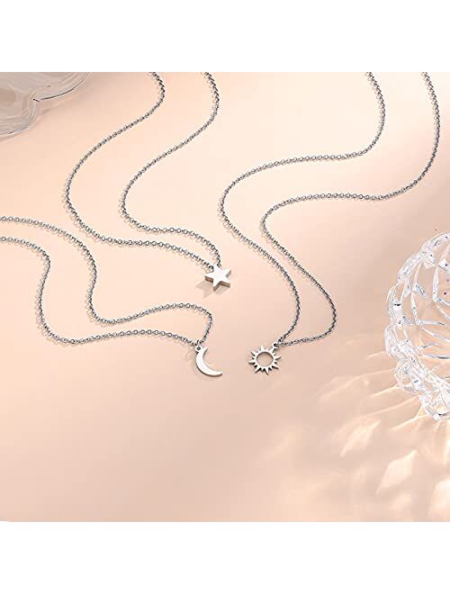 UNGENT THEM Dainty Sun Moon Star Friendship Necklace for 2/3 Best Friend Sisters Women Girls with Gift Message Card