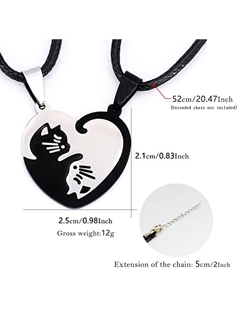 MISS RIGHT Cat Yin Yang Necklaces for Women Men Girls, Stainless Steel Matching Couples Puzzle Pet Dog BFF Necklaces for 2, Funny Cat Dog Lovers Gifts