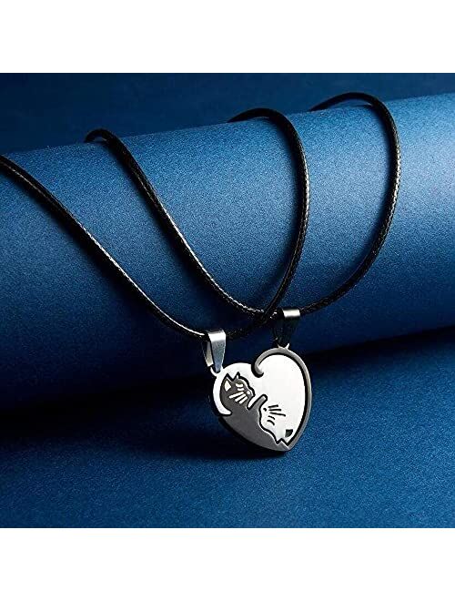 MISS RIGHT Cat Yin Yang Necklaces for Women Men Girls, Stainless Steel Matching Couples Puzzle Pet Dog BFF Necklaces for 2, Funny Cat Dog Lovers Gifts