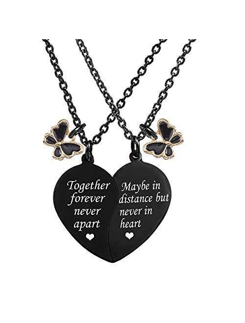 MJARTORIA BFF Necklace for 2-Split Valentine Heart Necklace Together Forever Best Friends Butterfly Pendant Friendship Necklace Set of 2 Gifts for Her