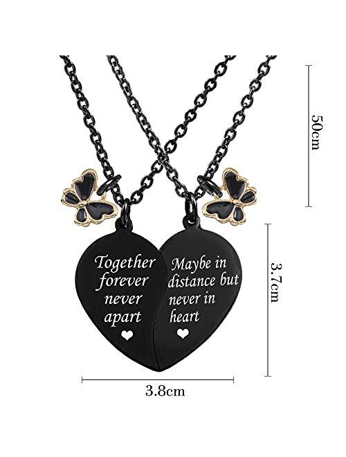 MJARTORIA BFF Necklace for 2-Split Valentine Heart Necklace Together Forever Best Friends Butterfly Pendant Friendship Necklace Set of 2 Gifts for Her