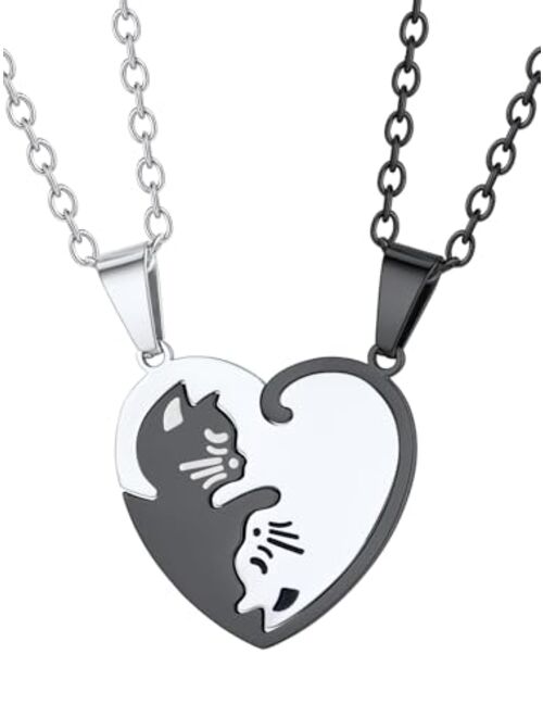 FaithHeart Puzzle Matching Necklace, Stainless Steel/18K Gold Plated Heart Cat/Yin Yang/Tree of Life BFF Pendant Jewelry for Women/Men with Delicate Packaging