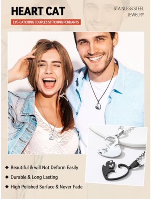 FaithHeart Puzzle Matching Necklace, Stainless Steel/18K Gold Plated Heart Cat/Yin Yang/Tree of Life BFF Pendant Jewelry for Women/Men with Delicate Packaging