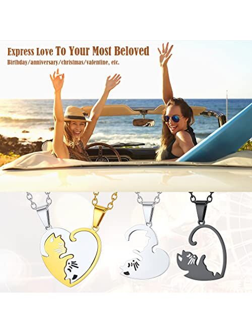 FaithHeart Puzzle Matching Necklace, Stainless Steel/18K Gold Plated Heart Cat/Yin Yang/Tree of Life BFF Pendant Jewelry for Women/Men with Delicate Packaging