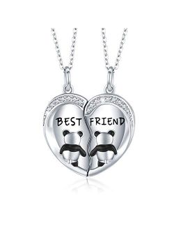 Waysles Best Friend Necklaces for 2 Panda Necklace,BFF Friendship Necklace for 2 pcs Heart Forever Cute Animal Necklace 925 Sterling Silver Jewelry For Teen Girls Women