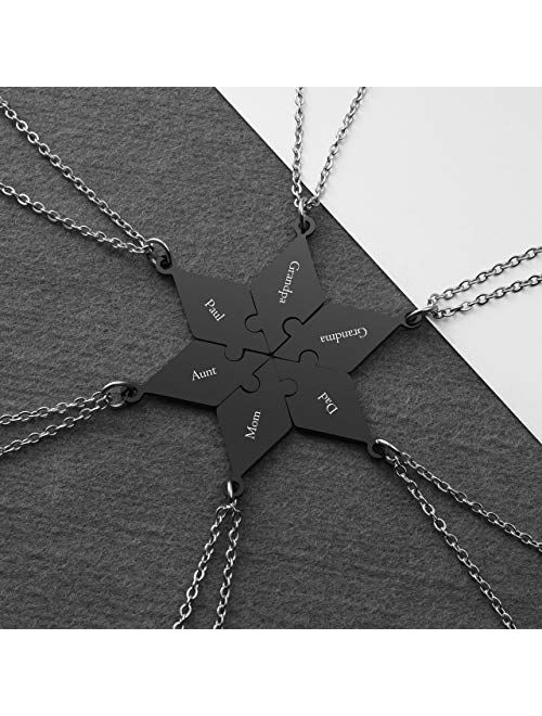 Zysta Personalized Star Hexagram Star Puzzle BFF Necklaces Engraving Puzzles Matching Pendant Jewelry for 6 Friends Families BFF Friendship Brothers Sisters Custom Gifts