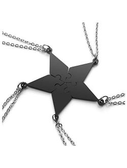 PiercingJ Personalized Engraved Custom 5 Pieces Best Friends BFF Family Puzzle Necklaces Stainless Steel Pentagram Star Friendship Matching Jigsaw Pendant Chain for Women