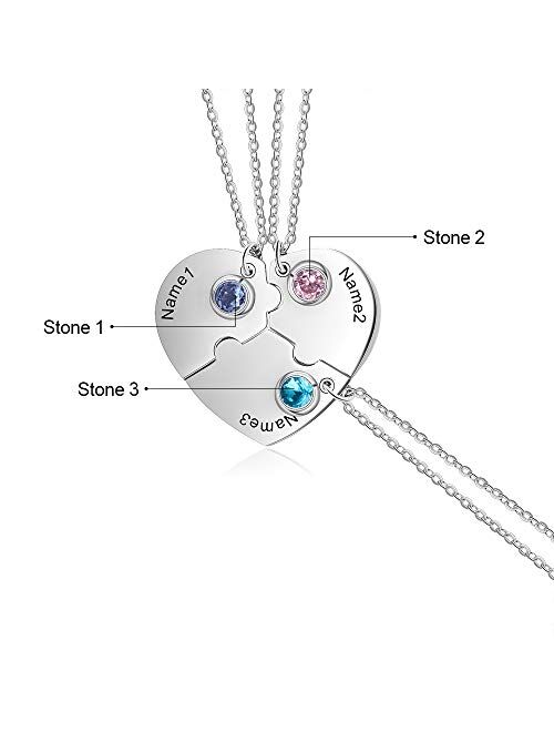 kaululu Personalized Puzzle Necklace with Simulated Birthstones Necklace Custom Engraved Name Heart Necklace for Family BFF Friendship Pendants