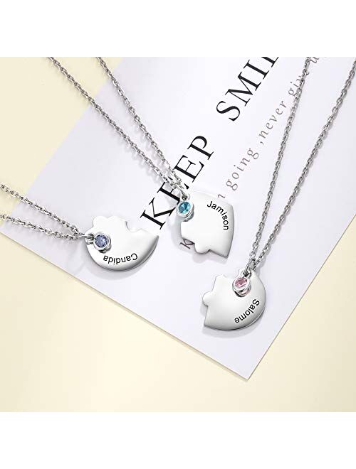 kaululu Personalized Puzzle Necklace with Simulated Birthstones Necklace Custom Engraved Name Heart Necklace for Family BFF Friendship Pendants