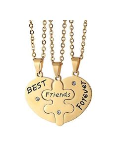 Moonffay BFF Friendship Necklace For 3 Girls, Matching Necklaces For Best Friends, Heart Pendant Bestie Necklaces Gold Choker For Women Sister Gifts