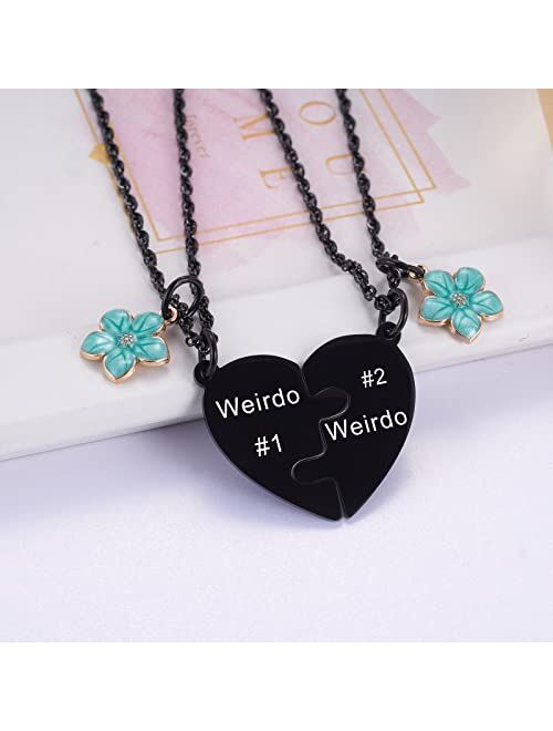 Ralukiia Weirdo 1 and Weirdo 2 Matching Heart Necklace Set for 2, Friendship Gifts for Women Lady Girl Sister, BFF Jewelry for Best Friend