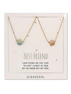 Dianpearl Best friend necklace, BFF Necklace, friendship necklace for 2, Gold dainty necklace, simulated gemstone necklace, valentines day