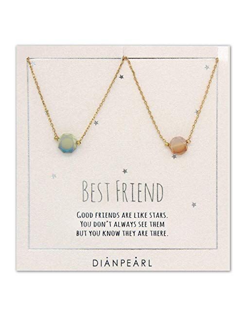 Dianpearl Best friend necklace, BFF Necklace, friendship necklace for 2, Gold dainty necklace, simulated gemstone necklace, valentines day