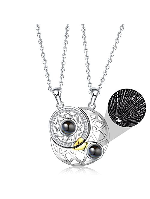 Yumikoo Magnetic Couple Sun and Moon Necklace I Love You Necklace 100 Languages Matching Bff Friendship Heart Necklaces for Best Friends