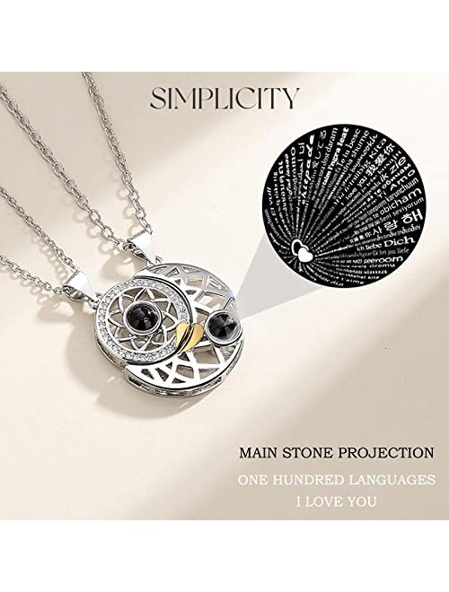 Yumikoo Magnetic Couple Sun and Moon Necklace I Love You Necklace 100 Languages Matching Bff Friendship Heart Necklaces for Best Friends