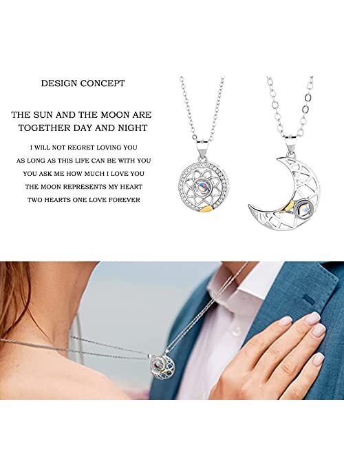 Yumikoo Magnetic Couple Sun and Moon Necklace I Love You Necklace 100 Languages Matching Bff Friendship Heart Necklaces for Best Friends