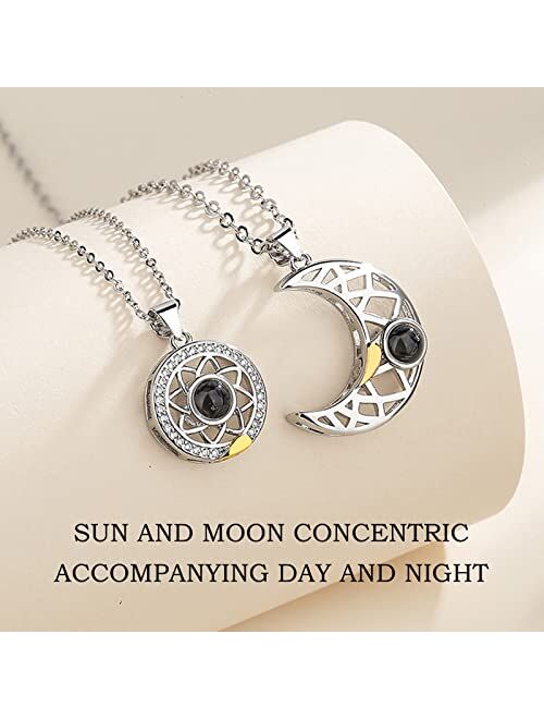Yumikoo Magnetic Couple Sun and Moon Necklace I Love You Necklace 100 Languages Matching Bff Friendship Heart Necklaces for Best Friends