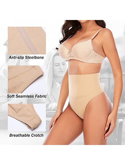 Werena Thong Shapewear for Women Tummy Control High Waisted Thongs Underwear Seamless Slimming Body Shaper Panty