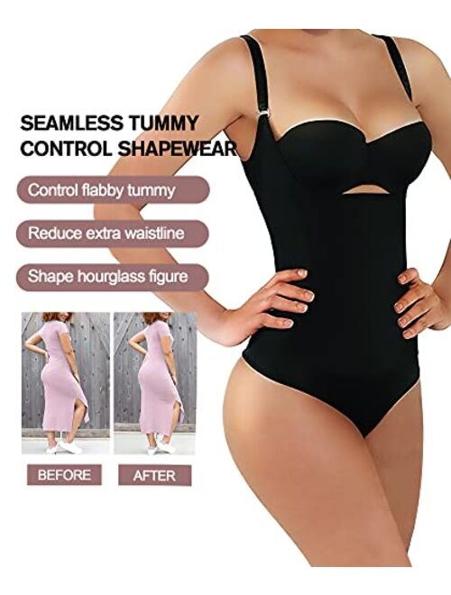 SHAPERX Shapewear for Women Tummy Control Thong Bodysuit Open Bust Body Shaper