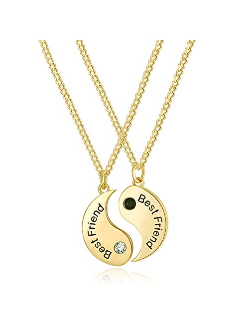 Apsvo 2PCS Best Friend Sister Necklace, Matching Puzzle Yin Yang Necklace, Birthday Gifts