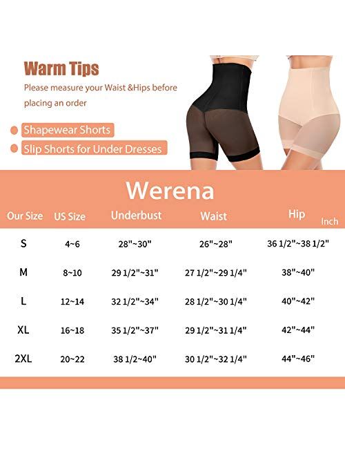 Werena Tummy Control Shapewear Shorts for Women High Waisted Body Shaper Panties Slip Shorts Under Dresses Thigh Slimmer