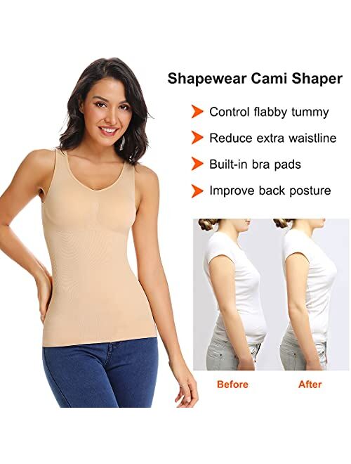JOYSHAPER Women's Cami Shaper Tummy Control Padded Bra Camisole Cami Seamless Compression Tank Top Shapewear Body Shaper